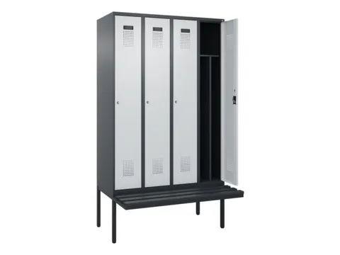 locker met bank,voor scheiding van kleding,HxBxD 2120x1200x815mm,4vak
