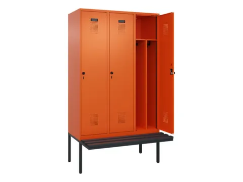 locker met bank,voor scheiding van kleding,HxBxD 2120x1200x815mm,3vak