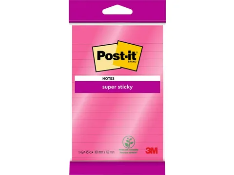 Memoblok 3M Post-it 4645 Super Sticky 101x152mm lijn roze