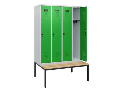 locker met bank,HxBxD 1950x1200x815mm,4vak,vak B 300mm,draaigrendel