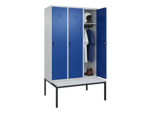 locker met bank,HxBxD 2120x1200x815mm,3vak,vak B 400mm,draaigrendel