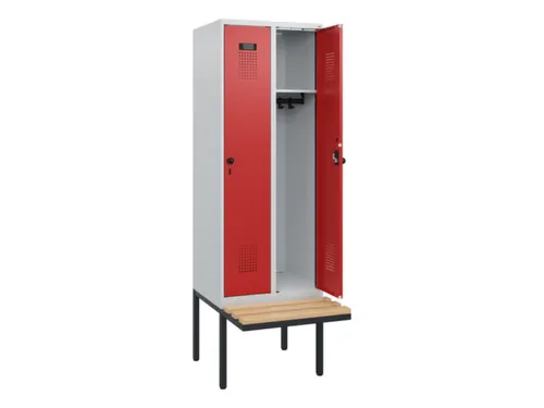 locker met bank,HxBxD 1950x600x815mm,2vak,vak B 300mm,draaigrendel