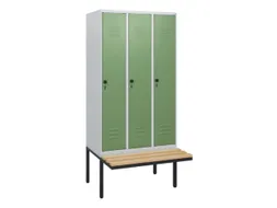 locker met bank,HxBxD 1950x900x815mm,3vak,vak B 300mm,draaigrendel