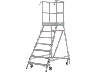 bordestrap,verrijdbaar,bordes H 1,7m,7treden,aluminium,4zwenkwielen - 3