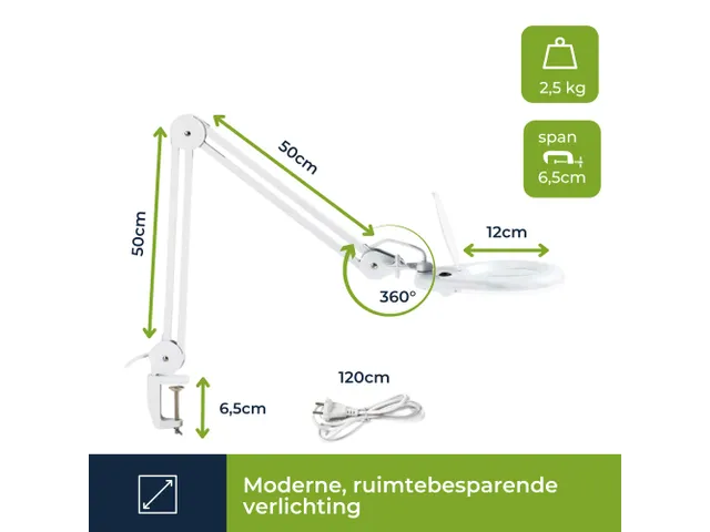 Led Bureaulamp Met Vergrootglas 5 Dioptrie - 4W - 48 St.- Wit