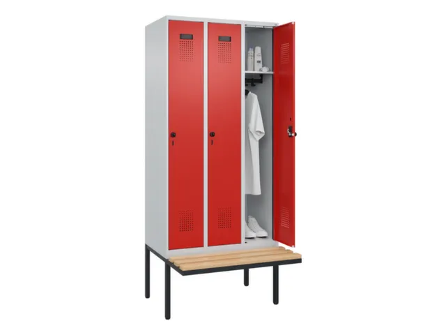 locker met bank,HxBxD 2120x900x815mm,3vak,vak B 300mm,draaigrendel