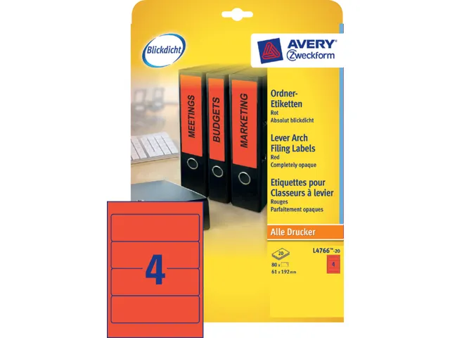 Rugetiket Avery Zweckform breed 192x61mm Rood L4766 80 stuks
