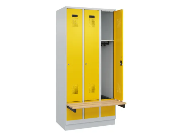locker met bank,HxBxD 1950x900x815mm,3vak,vak B 300mm,cilinderslot