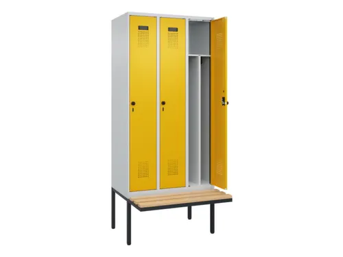 locker met bank,voor scheiding van kleding,HxBxD 2120x900x815mm,3vak