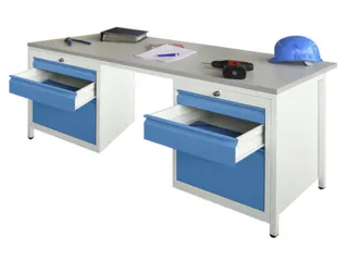 Werkplaatsbureau Bxdxh 1700x800x720mm 6laden Ral7035 Front Ral5012 - 1