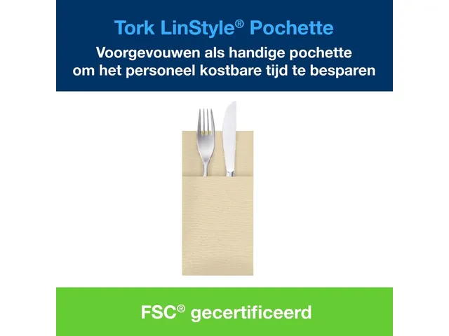 Serviette pochette Tork LinStyle 509601 durable 1 ép crème 50 pièce