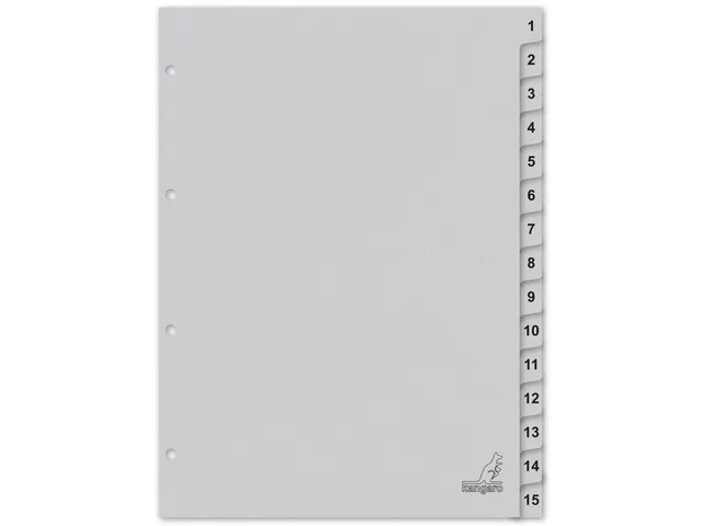 Tabblad ECO Kangaro A4 cijfers 180 grams grijs karton 4-gaats 15-delig