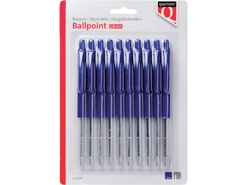 Balpen Quantore Drukknop Blauw medium, Blister 10 stuks