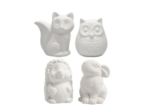 Dierenspaarpot Creativ terracotta 4st uil vos haas en egel 9-10cm wit
