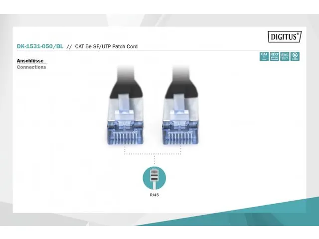 CAT 5e SF-UTP patchkabel Cu PVC AWG 26/7 Lengte 5m Zwart