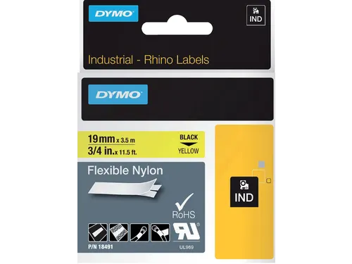 Labeltape Dymo Rhino 18491 Nylon 19mmx3.5m Zwart Op Geel