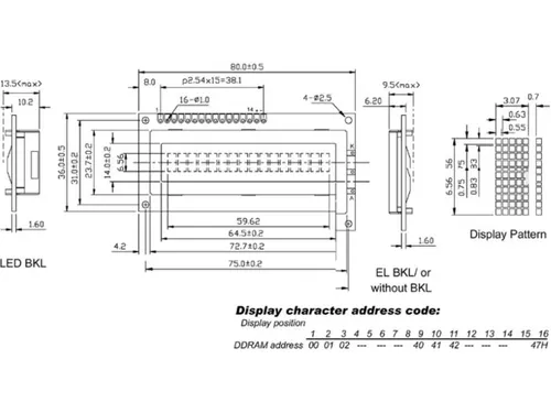 LCD 16 x 1 Bottom View Transflectief Met Achtergrondverlichting
