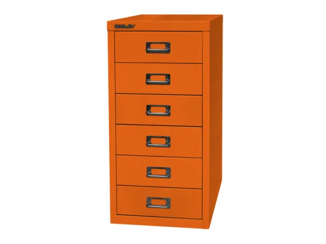 kantoor-ladekast HxBxD 590x279x380mm 6 laden romp + front oranje staal