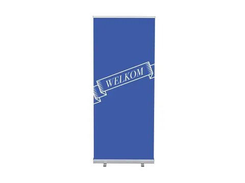 Roll-Banner 85x200 complete set met print "Welkom" Blauw