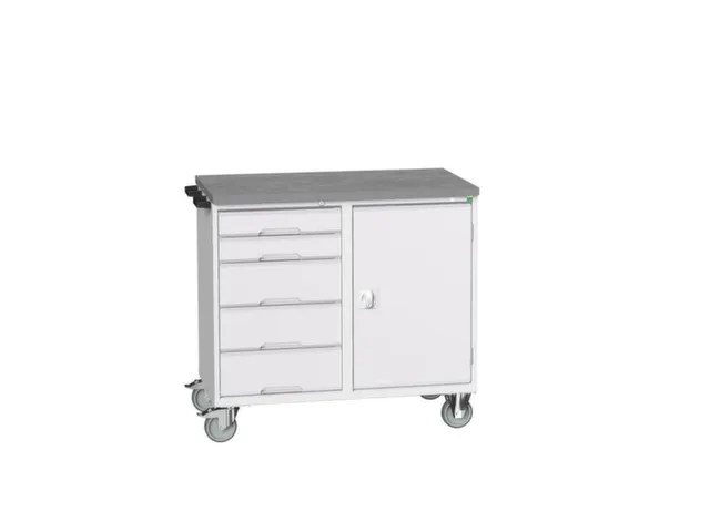 montagetafel 980x1050x600mm linoleumblad 5 laden kast front RAL7035