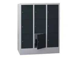lockerkast,HxBxD 1187x900x500mm,3x3vakken,RAL7035,front RAL7016