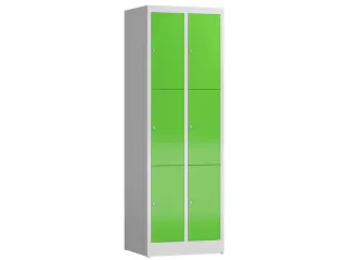 Lockerkast 1800x590x500mm 2x3 vakken cilinderslot, sokkel, RAL6018 - 1