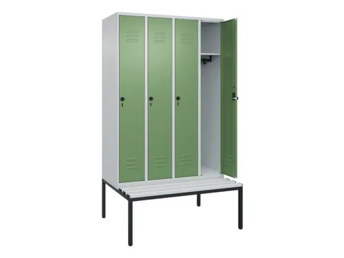locker met bank,HxBxD 2120x1200x815mm,4vak,vak B 300mm,draaigrendel