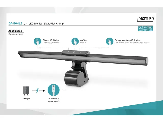 Lampe LED pour écran avec pince de fixation
