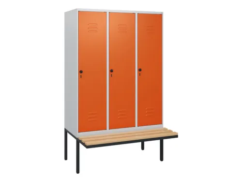 locker met bank,HxBxD 1950x1200x815mm,3vak,vak B 400mm,draaigrendel