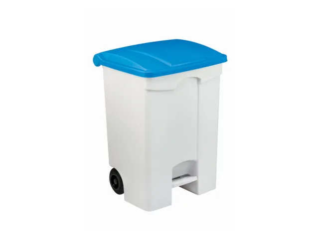 Contitop,mobiele afvalbak met pedaal 70L wit/blauw