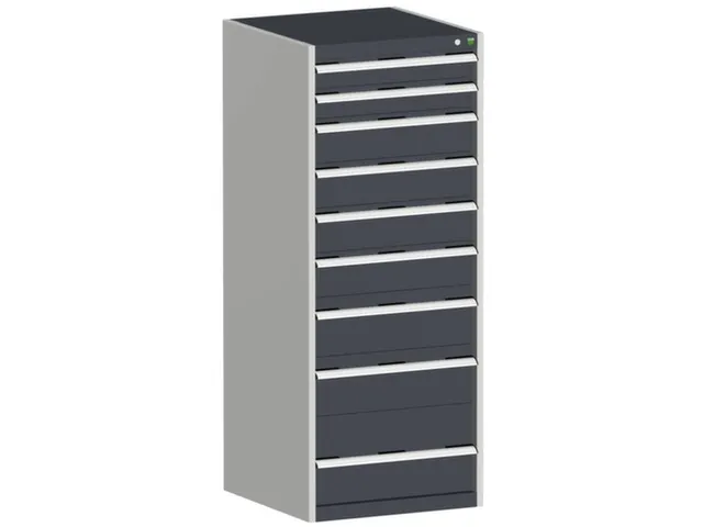 ladekast HxBxD 1600x650x650mm 9laden RAL7035 front RAL7016