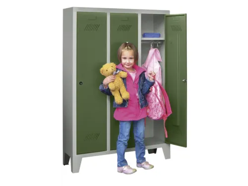 lockerkast v. kinderen,HxBxD 1300x780x300mm,3vak,RAL7035,front RAL6011