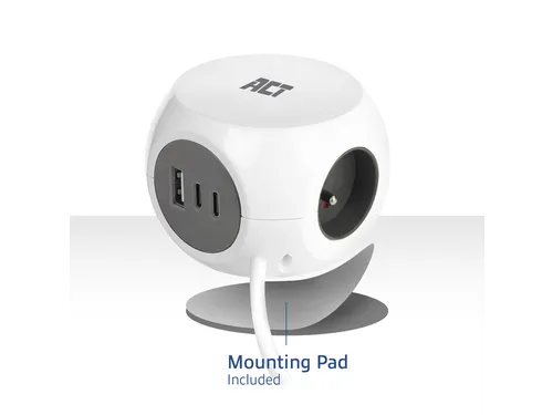 Stekkerblok ACT 3 voudig inclusief 2x USB C/A 1.5 meter wit/grijs FR/B