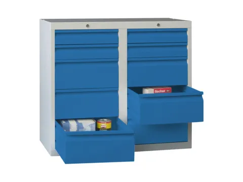 ladekast HxBxD 900x1000x500mm 10laden RAL7035 front RAL5012