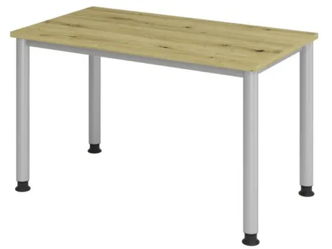 bureau,HxBxD 685-810x1200x670mm,blad eiken,4voeten zilverkleurig