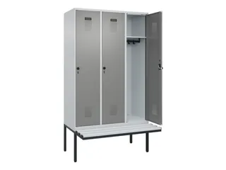 locker met bank,HxBxD 2120x1200x815mm,3vak,vak B 400mm,draaigrendel - 1