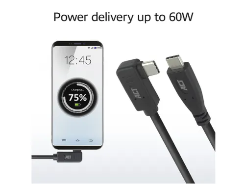 Kabel ACT USB-C standaard naar USB-C hoek 10Gbps 1m
