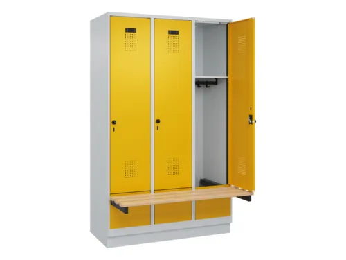 locker met bank,HxBxD 1950x1200x815mm,3vak,vak B 400mm,draaigrendel