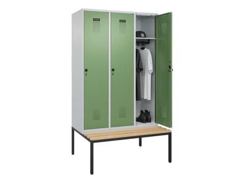 locker met bank,HxBxD 2120x1200x815mm,3vak,vak B 400mm,draaigrendel