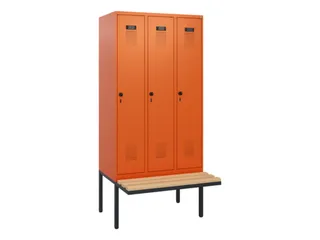 locker met bank,HxBxD 1950x900x815mm,3vak,vak B 300mm,draaigrendel - 2