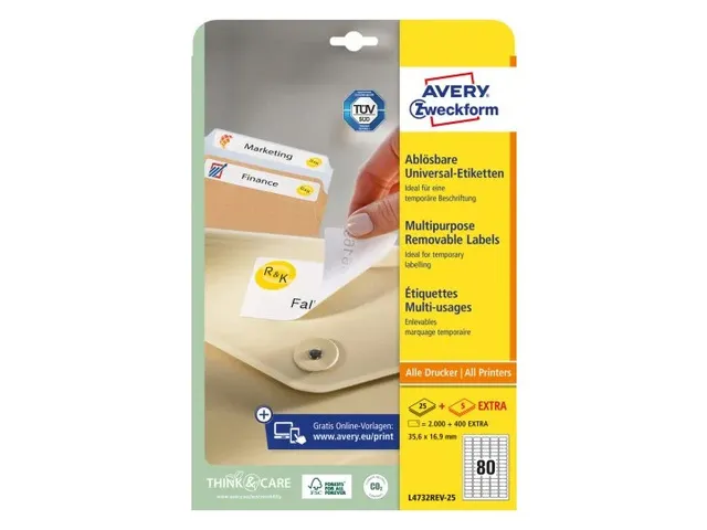 Etiquette ILC Avery 35,6x16,9mm blanche NP 25 feuilles 80 etiquettes p