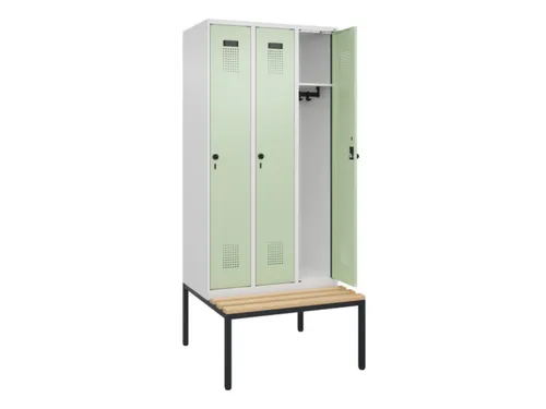 locker met bank,HxBxD 2120x900x815mm,3vak,vak B 300mm,draaigrendel