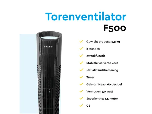 Torenventilator BRASQ F500 H79cm zwart