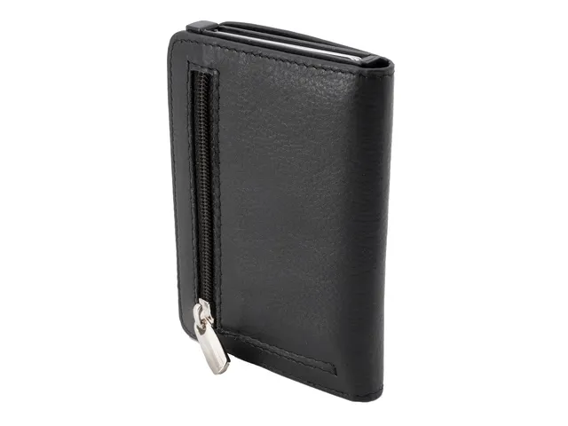 Pasjeshouder Clicksafe RFID nappaleer ZW/ZW 6 pasjes met opbergvak voo