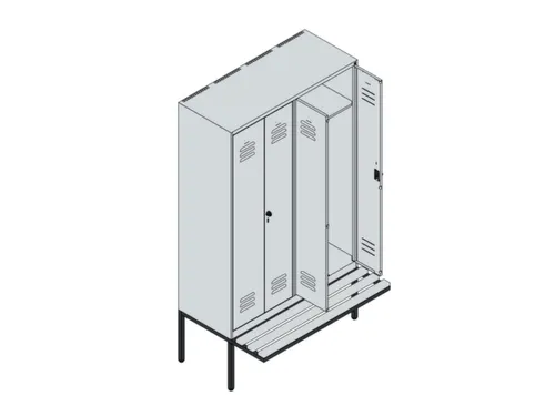 PBM-locker met bank,HxBxD 2120x1200x815mm,4vak,vak B 300mm,cil.-slot