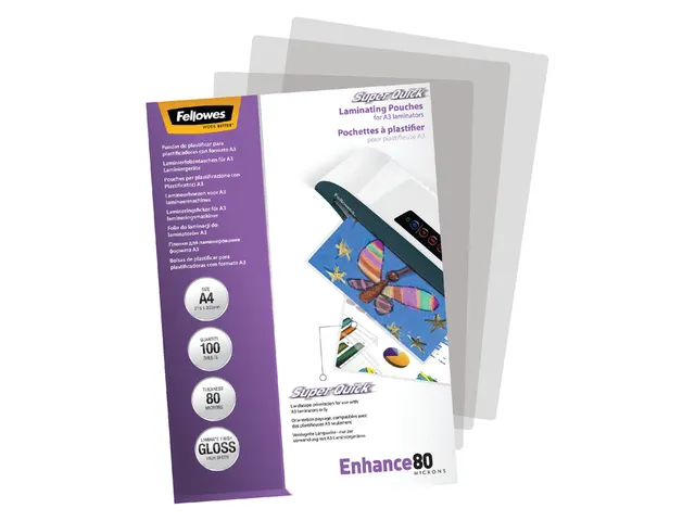 Pochette de plastification Fellowes A4 Superquick 80 microns