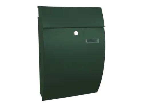 muurbrievenbus,staal,groen,HxBxD 480x322x155mm,inworp/uitname voor