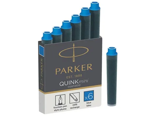 Parker Quink Mini Inktpatronen Blauw, Doos Met 6 Stuks