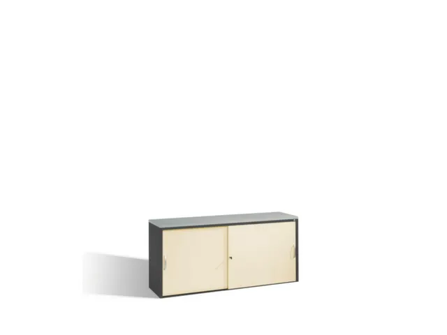 schuifdeurkast,romp RAL7035,front RAL3003,afdekplaat RAL7035