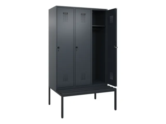 locker met bank,HxBxD 2120x1200x815mm,3vak,vak B 400mm,draaigrendel